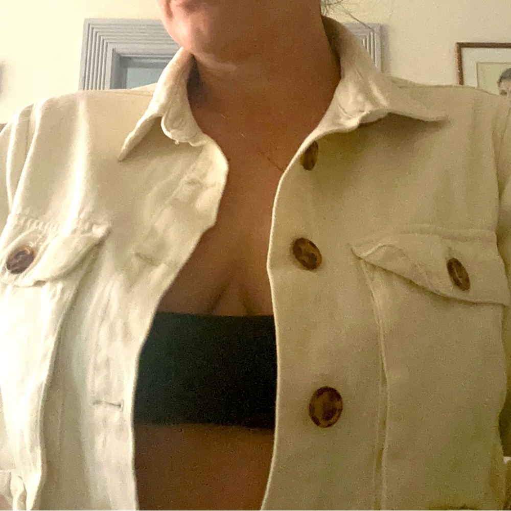 Off White Cotton Button Up Jacket - image 1